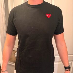 Comme des Garcons Black Tee with Red Heart Emblem